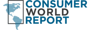 FCC_As_Seen_In_Consumer_World_Report Logo of Consumer World Report featuring a map of the Americas within a rectangular outline beside bold text.