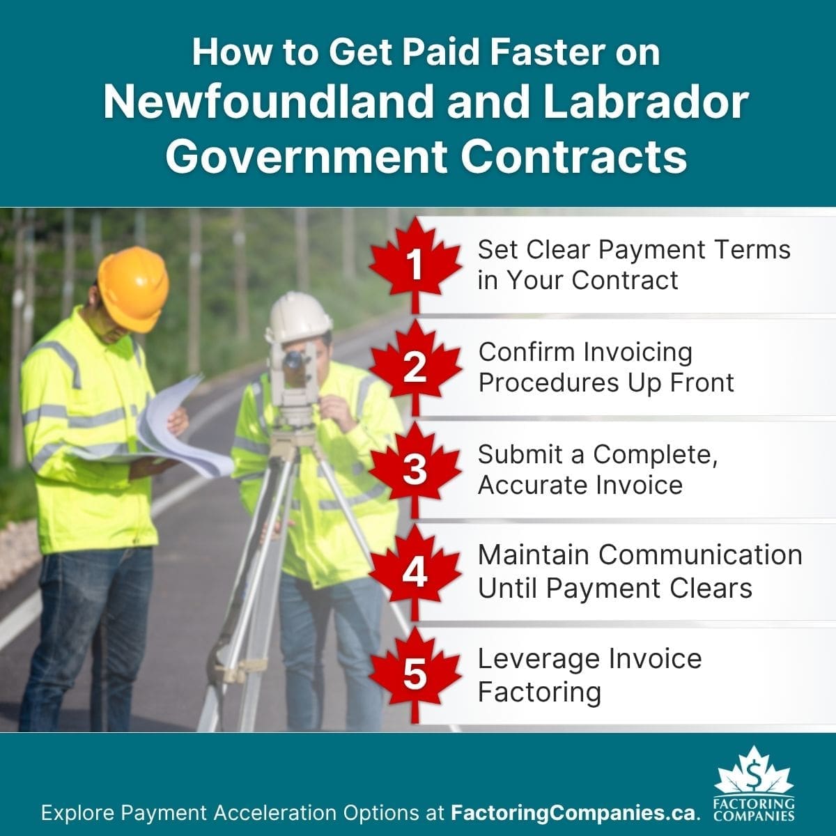 Infographic - Newfoundland and Labrador Government Contractor Payment Terms Guide - How to Get Paid Faster on Newfoundland and Labrador Government Contracts.