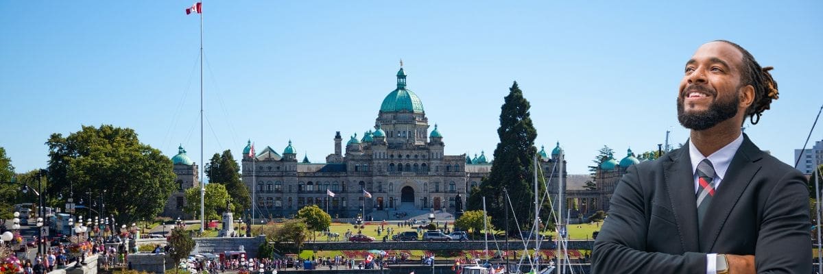 British Columbia Government Contractor Payment Terms Guide - businessman with BC in the background.