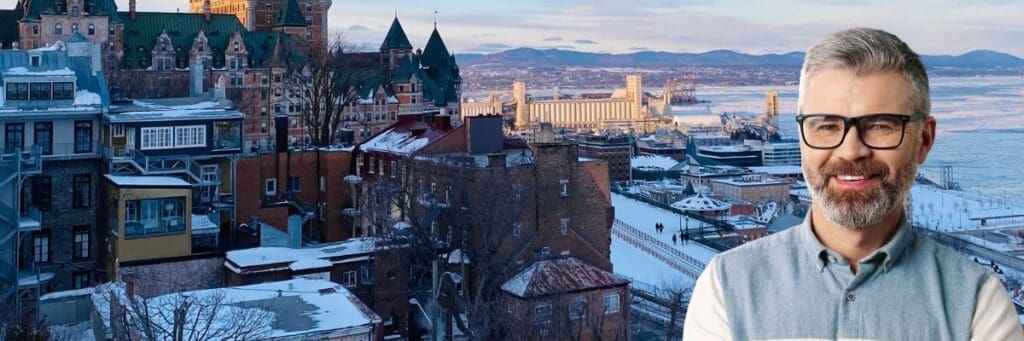 Quick Guide to Québec Government Contractor Payment Terms - business owner with Québec in background.