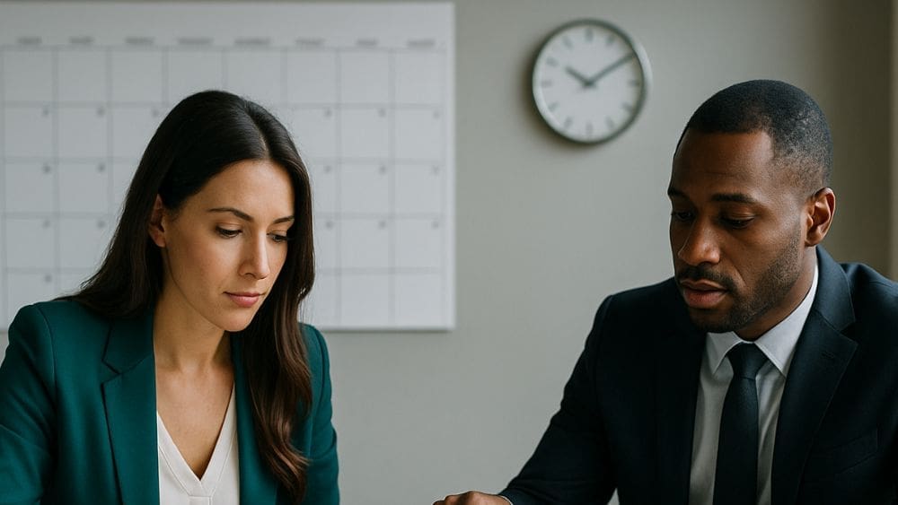 How to Align Your Billing Cycle with Factoring - Two people in an office looking down at data